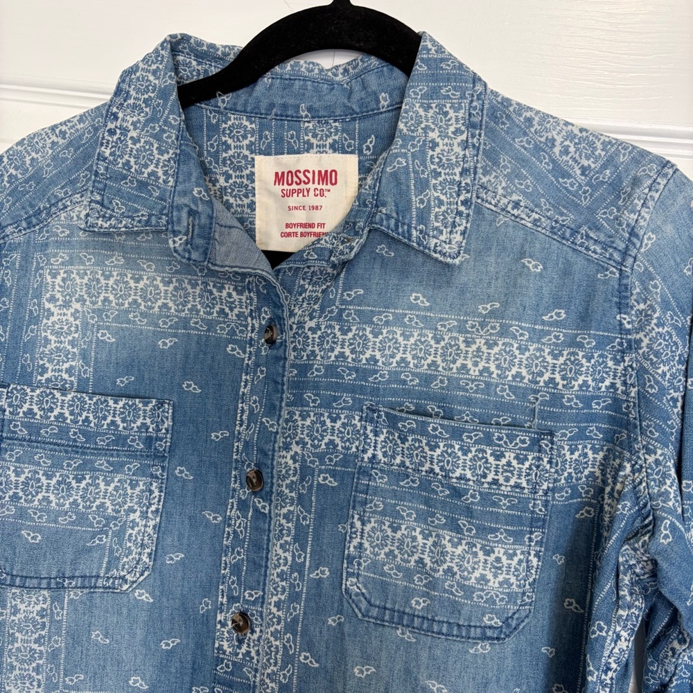 Mossimo Supply Co. Light Blue Patterned Button Do… - image 3